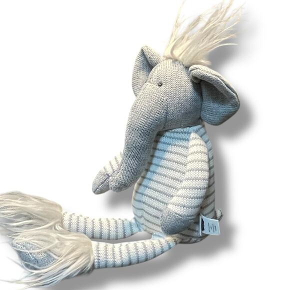MudPie Plush Knit Elephant Doll Nursery Decor Baby Shower Gift Stripe Safari 15" - Picture 8 of 12